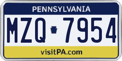 PA license plate MZQ7954