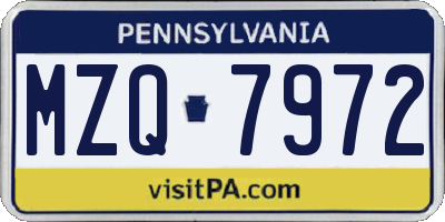 PA license plate MZQ7972