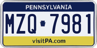 PA license plate MZQ7981
