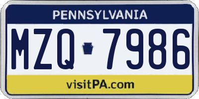 PA license plate MZQ7986