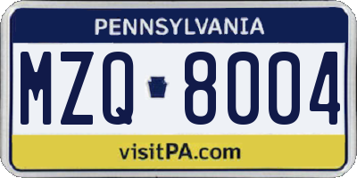 PA license plate MZQ8004
