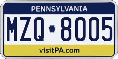 PA license plate MZQ8005
