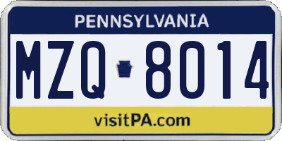 PA license plate MZQ8014