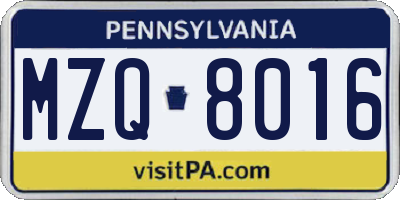 PA license plate MZQ8016