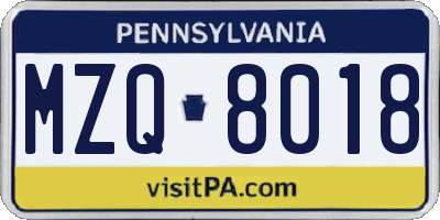 PA license plate MZQ8018