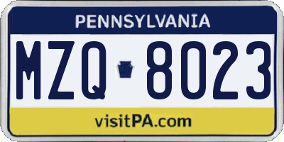 PA license plate MZQ8023