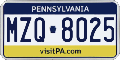 PA license plate MZQ8025