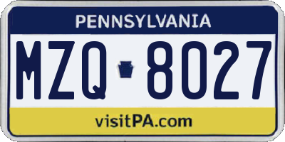 PA license plate MZQ8027