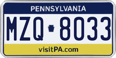 PA license plate MZQ8033
