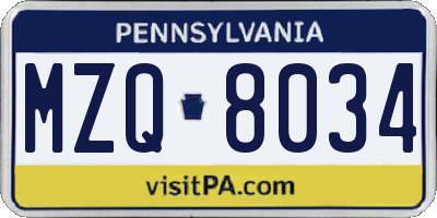 PA license plate MZQ8034