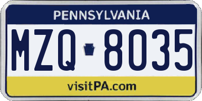 PA license plate MZQ8035