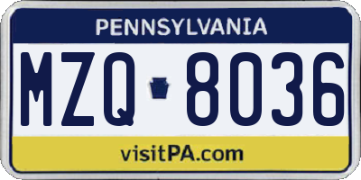 PA license plate MZQ8036