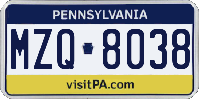 PA license plate MZQ8038