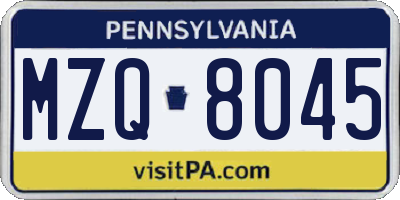 PA license plate MZQ8045