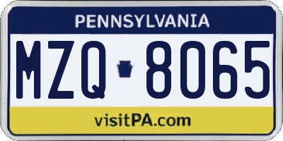 PA license plate MZQ8065