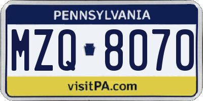 PA license plate MZQ8070