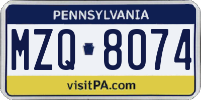 PA license plate MZQ8074