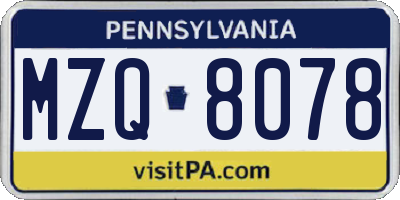PA license plate MZQ8078