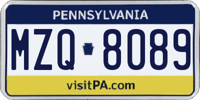 PA license plate MZQ8089