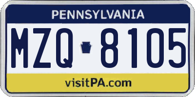 PA license plate MZQ8105