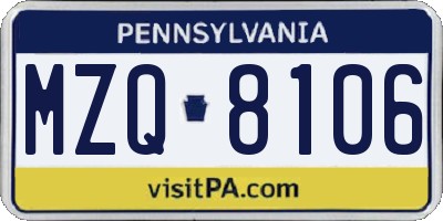 PA license plate MZQ8106