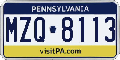 PA license plate MZQ8113