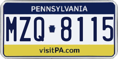 PA license plate MZQ8115
