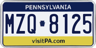 PA license plate MZQ8125