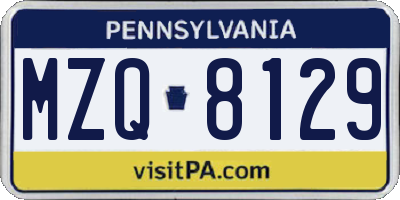 PA license plate MZQ8129