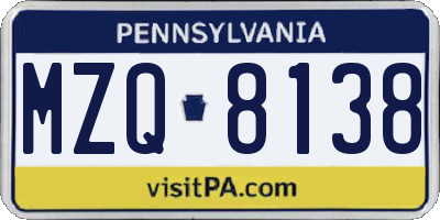 PA license plate MZQ8138