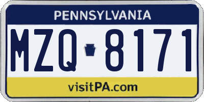 PA license plate MZQ8171
