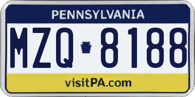 PA license plate MZQ8188