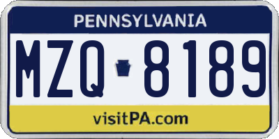 PA license plate MZQ8189