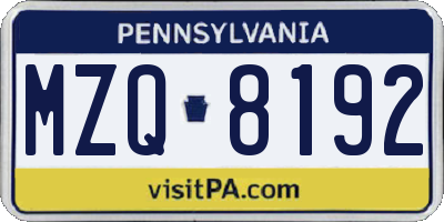 PA license plate MZQ8192