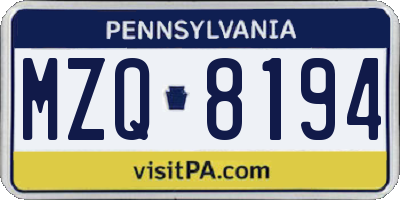 PA license plate MZQ8194