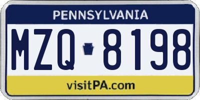 PA license plate MZQ8198