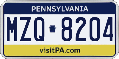 PA license plate MZQ8204