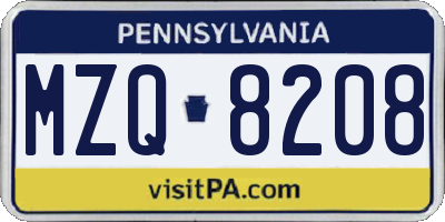 PA license plate MZQ8208