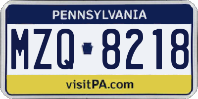 PA license plate MZQ8218
