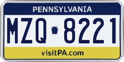 PA license plate MZQ8221