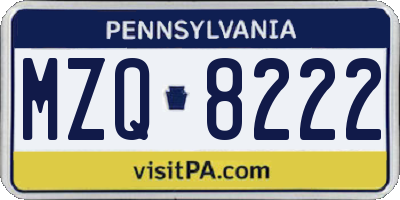 PA license plate MZQ8222