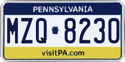 PA license plate MZQ8230