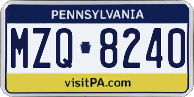 PA license plate MZQ8240