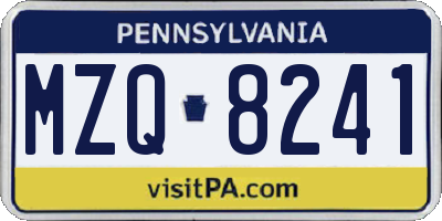 PA license plate MZQ8241
