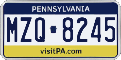 PA license plate MZQ8245