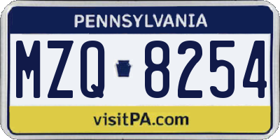 PA license plate MZQ8254