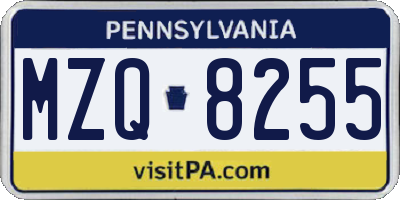 PA license plate MZQ8255