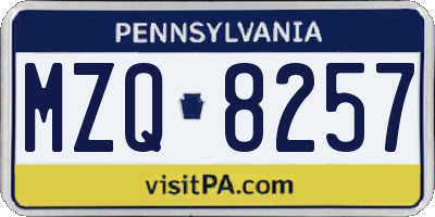PA license plate MZQ8257