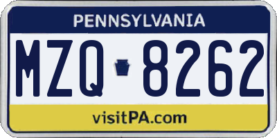 PA license plate MZQ8262