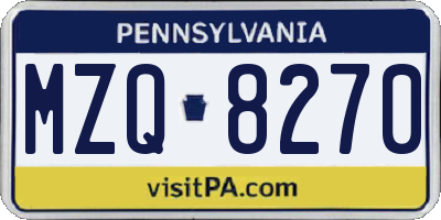 PA license plate MZQ8270